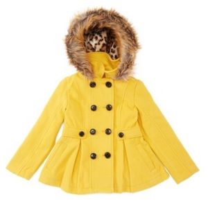 Yellow hooded pea coat